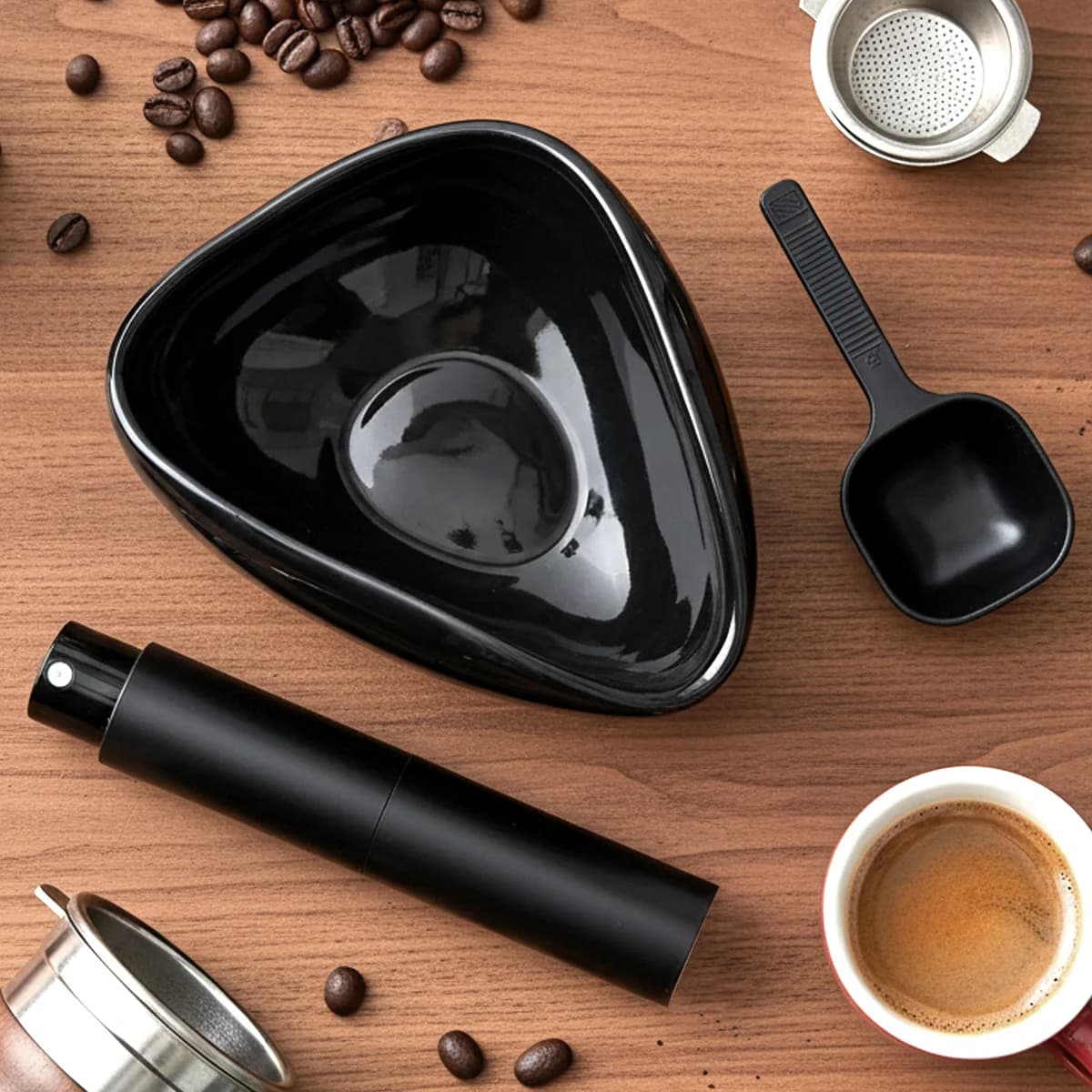 Copo doseador de grãos de café e kit de garrafa spray - Bandeja de cerâmica com pulverizador e colher, perfeita para amantes de barista e café expresso