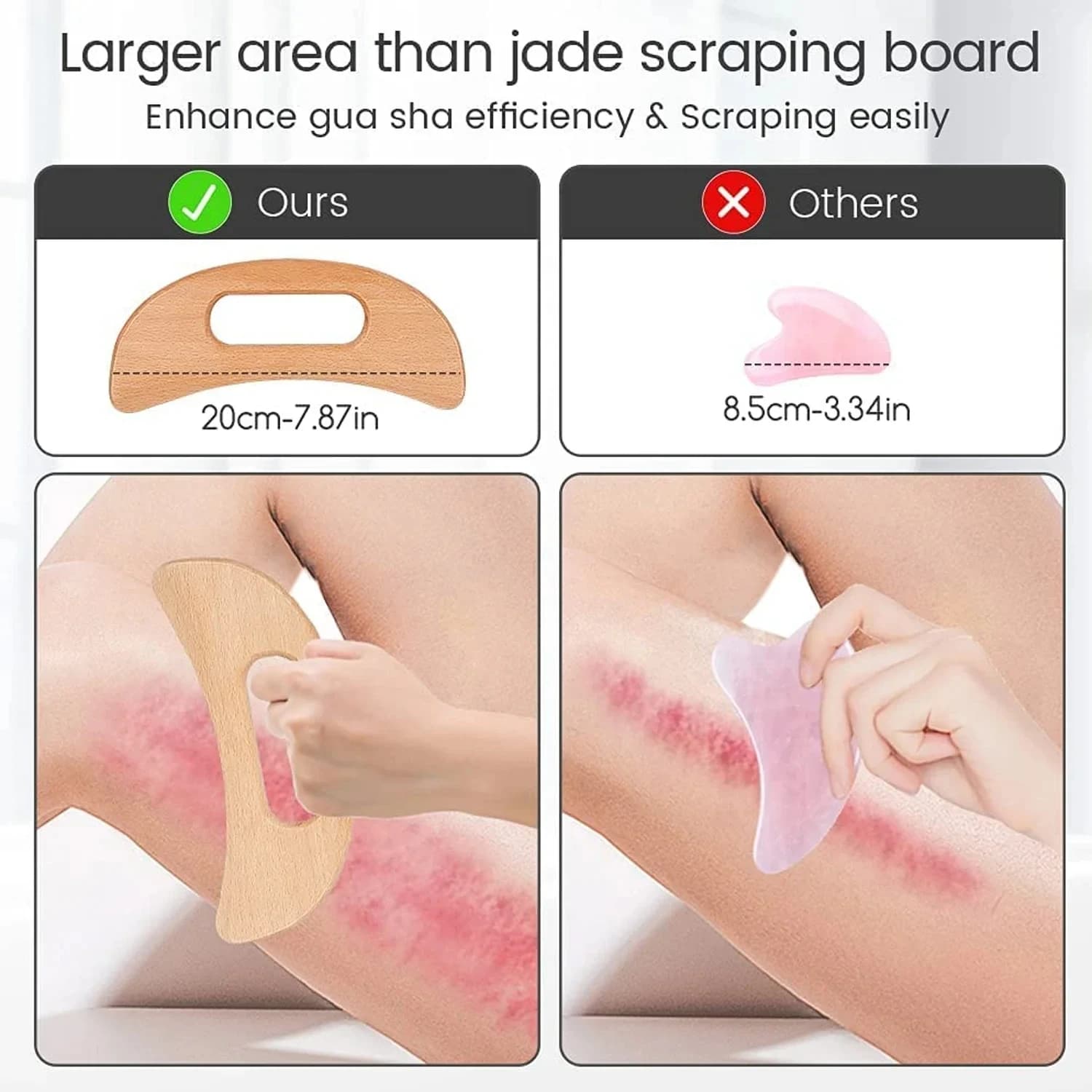 Massageador de celulite de madeira natural, ferramenta gua sha completa para raspagem muscular e massagem nas costas, cuidados com a madeira — 4/7
