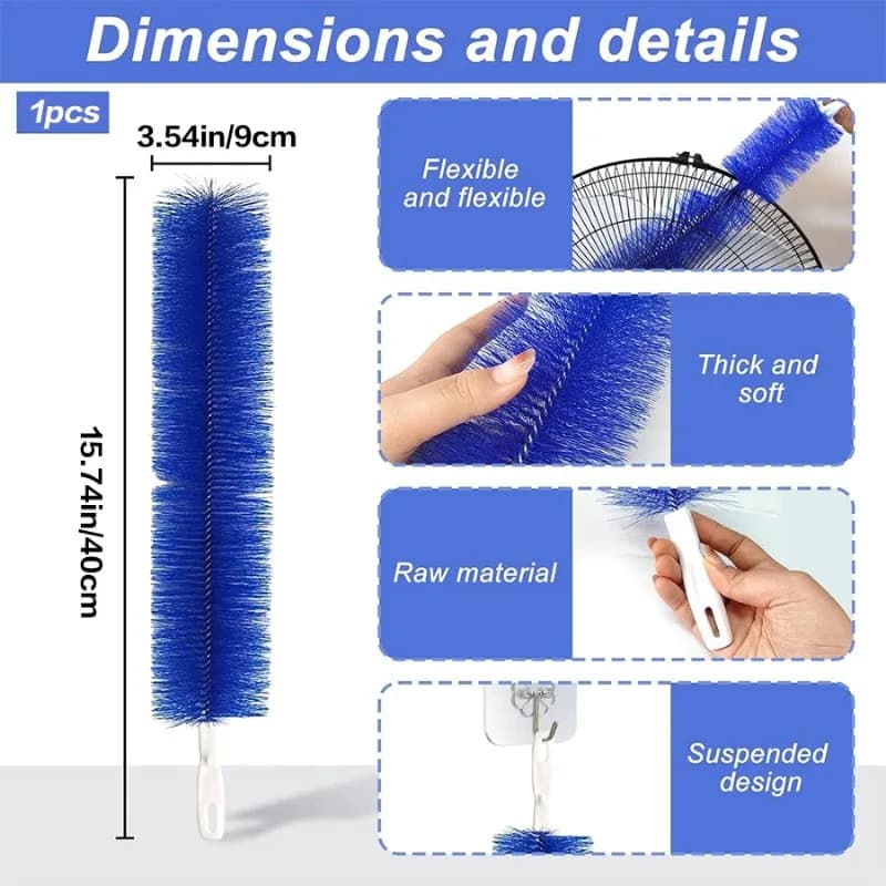 Escova multifuncional para limpeza de ventiladores, espanador flexível para telas e persianas, escova de limpeza para superfícies de difícil acesso — 4/9