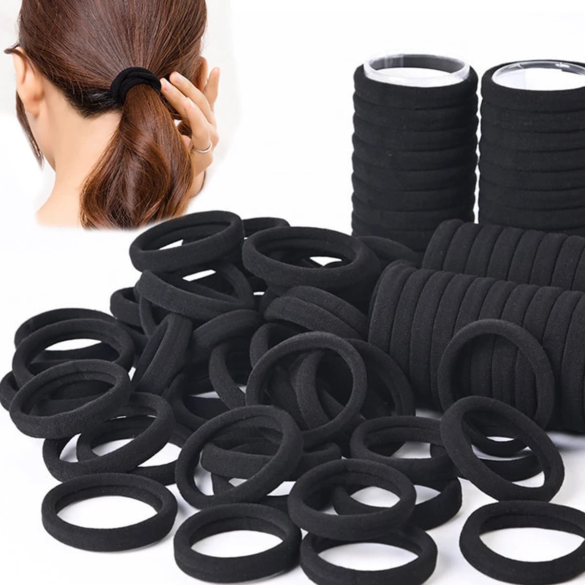 50/100 pièces d'élastiques à cheveux noirs et blancs, élastiques à cheveux pour femmes, élastiques à cheveux en caoutchouc à haute élasticité