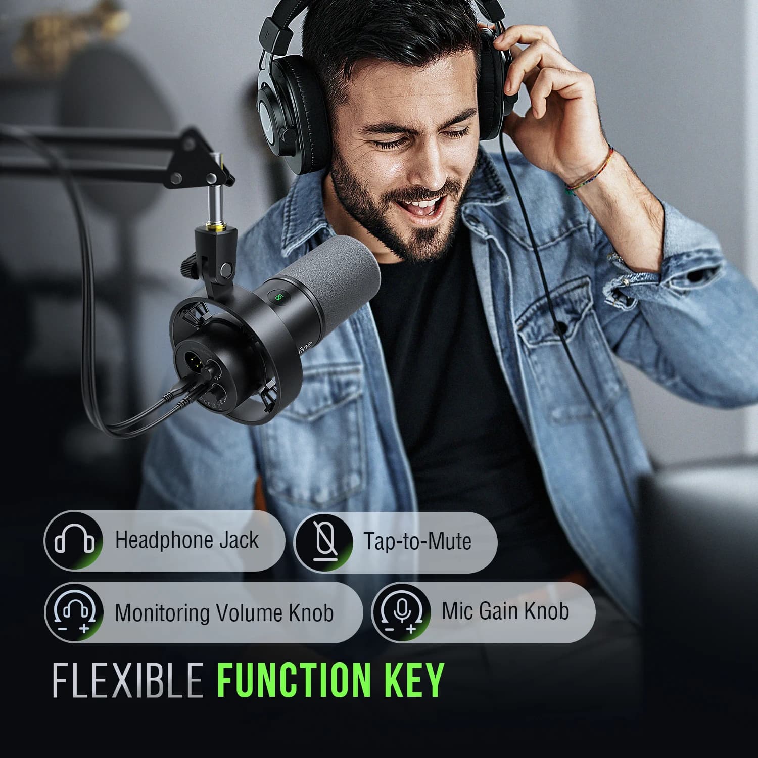 FIFINE Micrófono dinámico USB/XLR con soporte antigolpes, silencio táctil, conector para teléfono de sauna, control de volumen, PC o tarjeta de sonido estática, K688 — 4/9