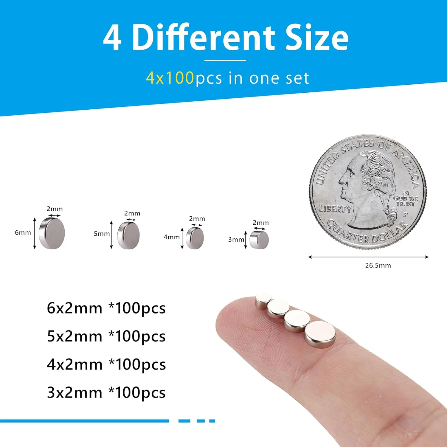 Petits aimants, 4 tailles différentes, petits aimants, mini aimants pour réfrigérateur, aimant de bricolage, multi-usage pour le bureau, l'artisanat et les aimants scientifiques — 4/6